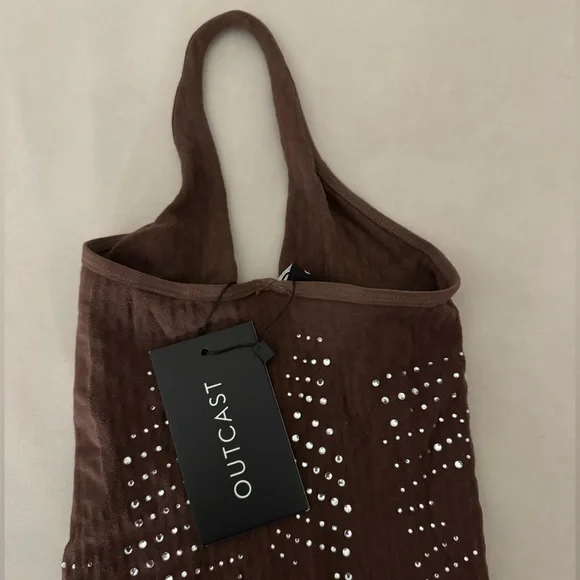 Brown Rhinestone Nylon Mini Dress 💎 - Picture 4 of 4